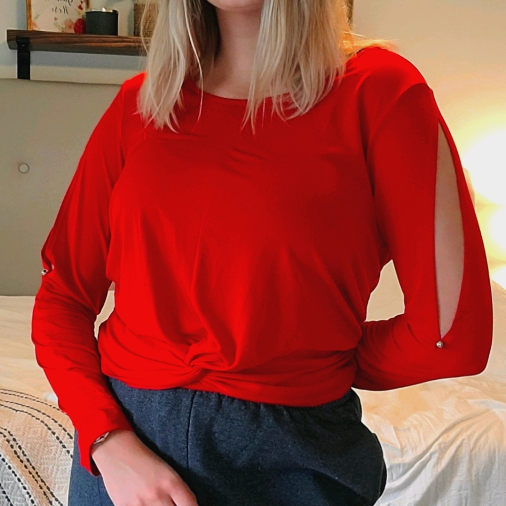 BCX Red Long Sleeve Crop Top